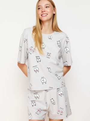 Jersey kötött pizsama nyomtatás Trendyol