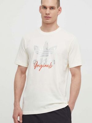 Koszulka bawełniana z nadrukiem Adidas Originals beżowa