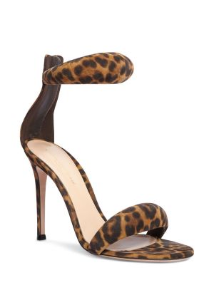 Kožené sandále s potlačou s leopardím vzorom Gianvito Rossi