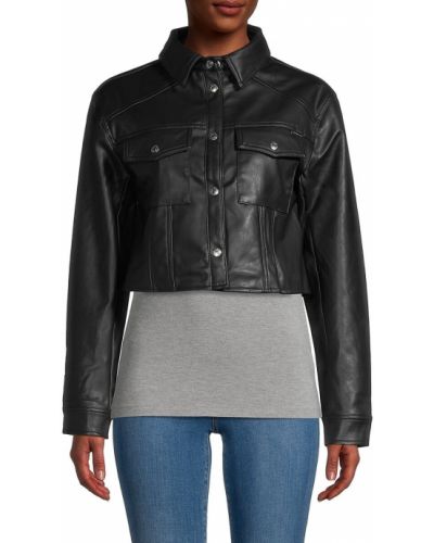 Джинсовая укороченная кожаная куртка Calvin Klein Jeans, черная