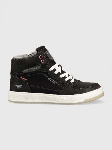 Bőr velúr sneakers Mustang - fekete