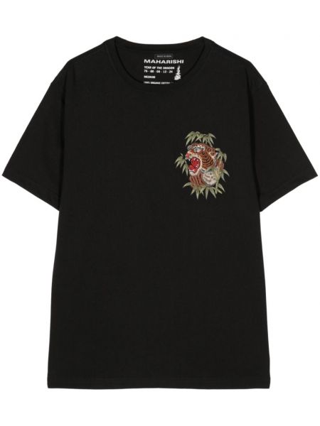 Kokvilnas t-krekls ar izšuvumiem ar tīģera rakstu Maharishi melns