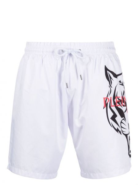 Športne kratke hlače s potiskom s tigrastim vzorcem Plein Sport bela