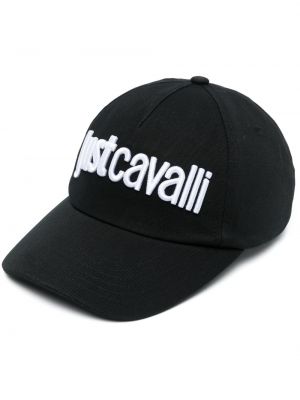 Памучна шапка с козирки бродирана Just Cavalli черно