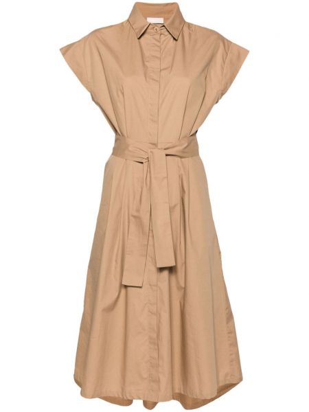 Πλισέ βαμβακερή φόρεμα σε στυλ πουκάμισο Liu Jo καφέ
