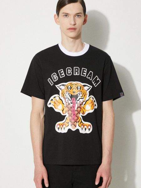 Pamučna majica s uzorkom tigra Icecream crna