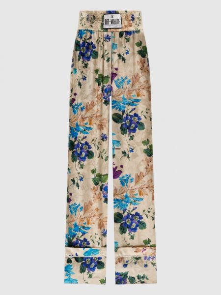 Прямі брюки в квіточку з принтом Off-white бежеві