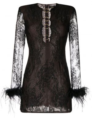 Прозрачна мини рокля с пера De La Vali черно
