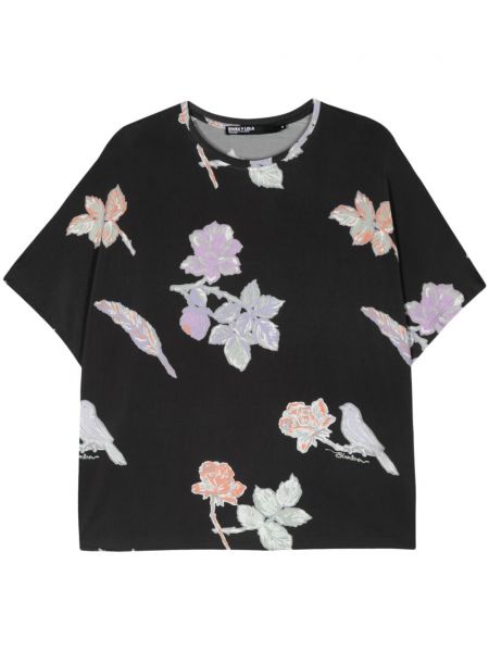 T-krekls ar ziediem ar apdruku Bimba Y Lola melns