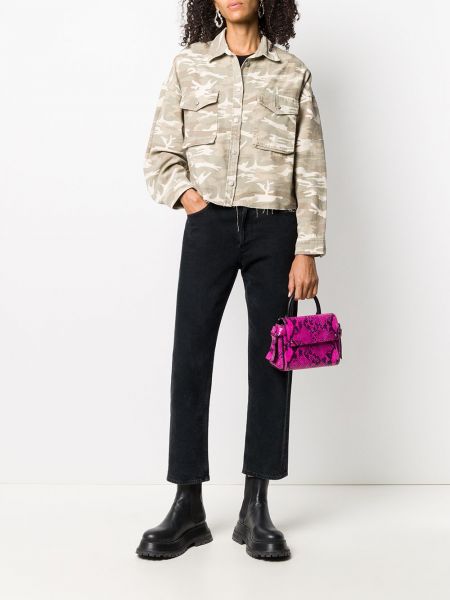 Bolso shopper de cuero de estampado de serpiente Karl Lagerfeld rosa