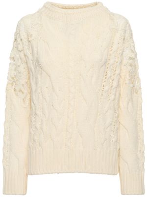 Pull en laine en tricot en dentelle Ermanno Scervino blanc