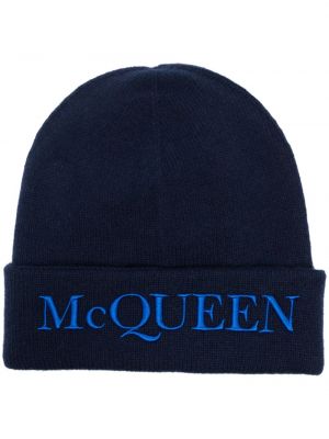 Kašmírová čiapka s výšivkou Alexander Mcqueen modrá