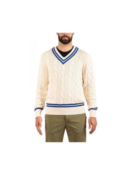 Dzianinowy sweter bawełniany z dekoltem w serek Polo Ralph Lauren