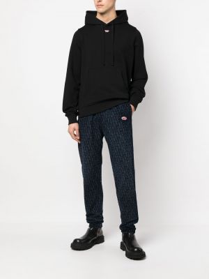 Medvilninis siuvinėtas džemperis su gobtuvu Diesel juoda