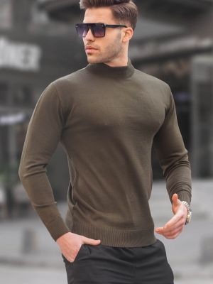 Slim fit priliehavý sveter Madmext khaki