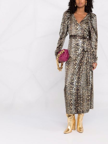 Vestido con estampado leopardo Rotate marrón