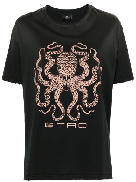 Памучна тениска с принт Etro черно