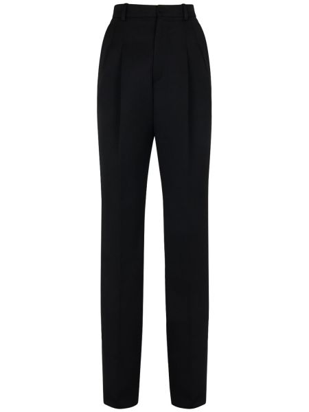 Vlnené nohavice s vysokým pásom Saint Laurent čierna