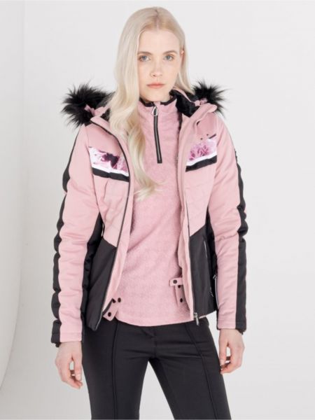 Lyžařská bunda s kožíškem s kapucí Dare 2b růžová