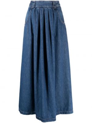Plisovaná bavlnená džínsová sukňa Closed modrá