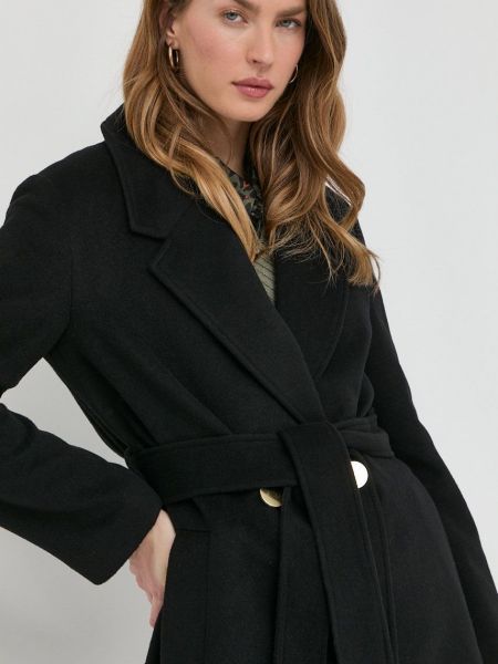 Vlněný kabát Armani Exchange černá barva, přechodný, dvouřadový