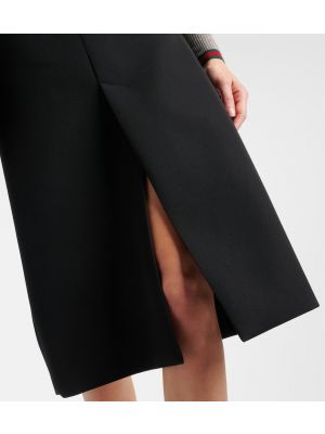 Vlnená midi sukňa s nízkym pásom Gucci čierna