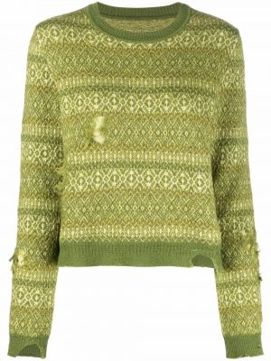 Vlněné dlouhý svetr s oděrkami s dlouhými rukávy Maison Margiela - zelená