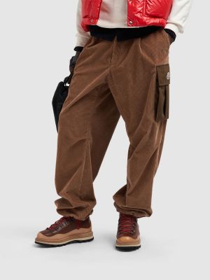 Pantaloni de catifea cord din bumbac Moncler maro