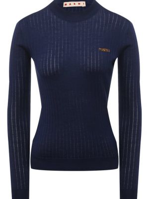 Шелковый шерстяной пуловер Marni синий