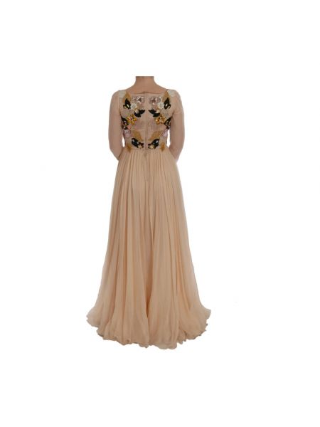 Vestido largo con bordado de seda de flores Dolce & Gabbana