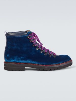 Nėriniuotos žygio batai su raišteliais velvetinės Manolo Blahnik mėlyna