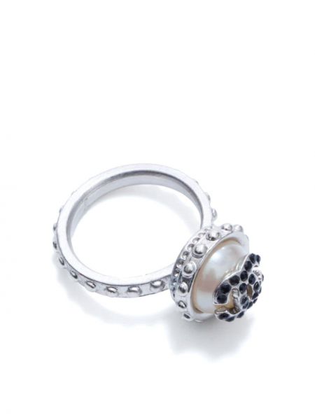 Prsten s perlami Chanel Pre-owned stříbrný