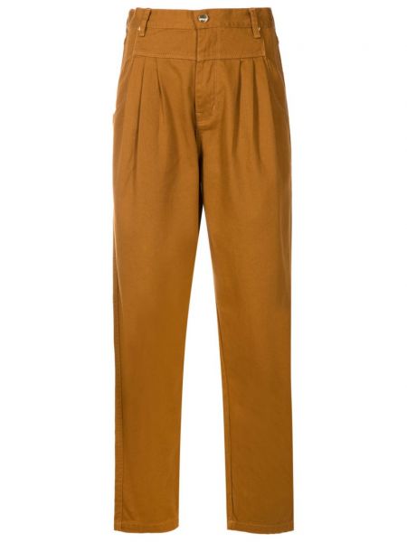 Plisované bavlněné rovné kalhoty Amapô hnědé
