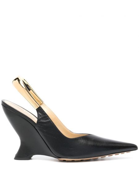 Кожени полуотворени обувки с клин ток с отворена пета Bottega Veneta черно