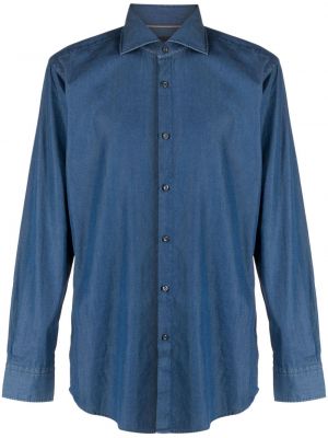 Bavlnená slim fit rifľová košeľa Boss modrá