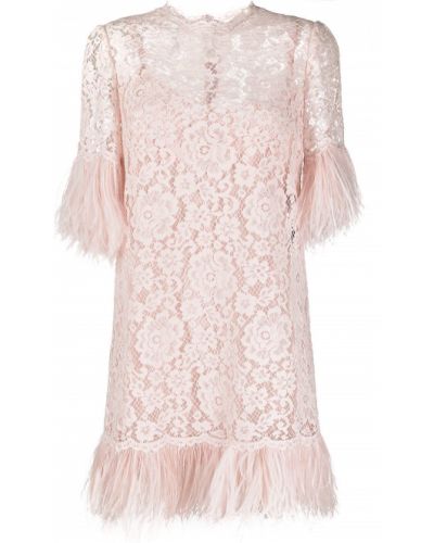 Vestido de cóctel con plumas de encaje de plumas Dolce & Gabbana rosa