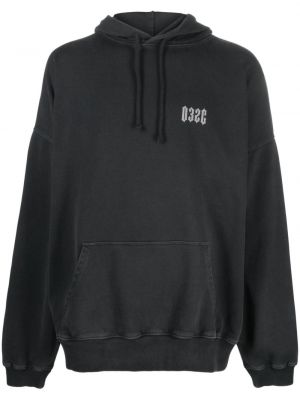 Raštuotas medvilninis džemperis su gobtuvu 032c juoda