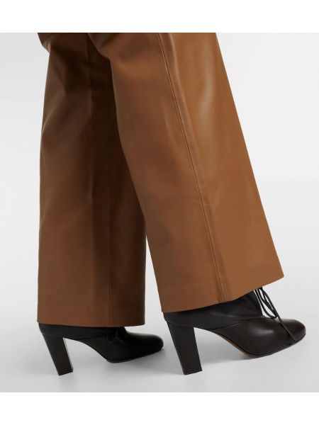 Spodnie z wysoką talią skórzane relaxed fit Yves Salomon brązowe