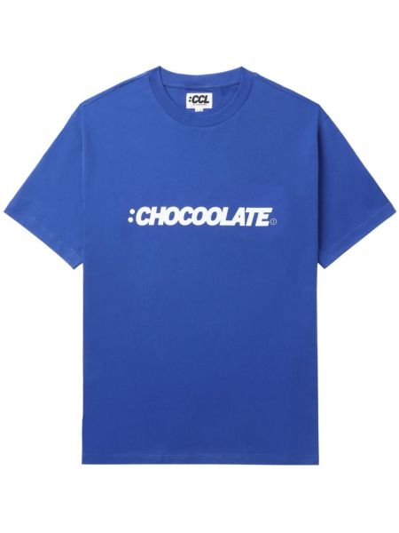 Памучна тениска с принт Chocoolate синьо