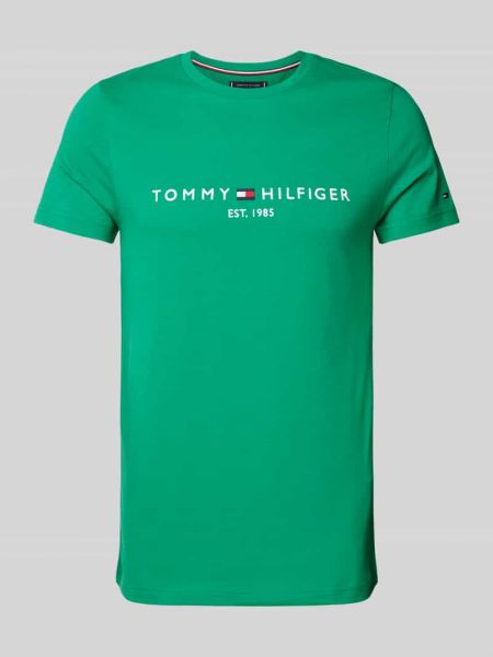 Koszulka bawełniana z nadrukiem Tommy Hilfiger zielona