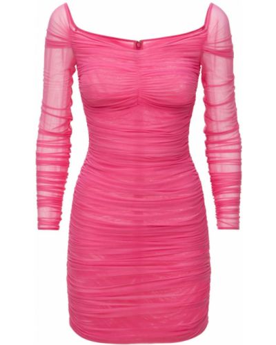 Мини рокля от тюл с драперии Dolce & Gabbana розово