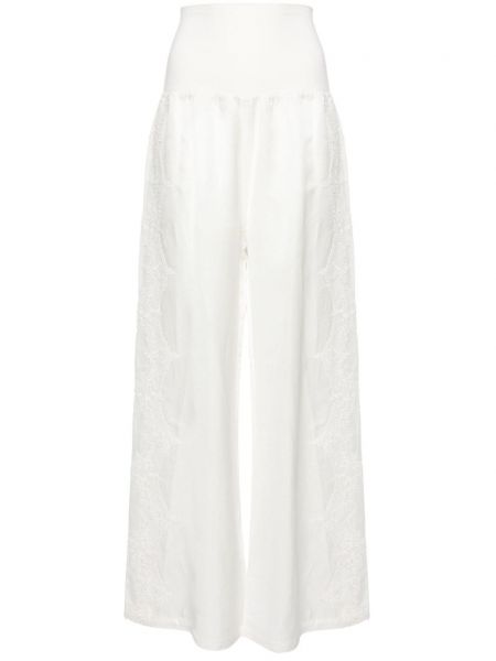 Φαρδύ παντελόνι με δαντέλα Maurizio Mykonos λευκό