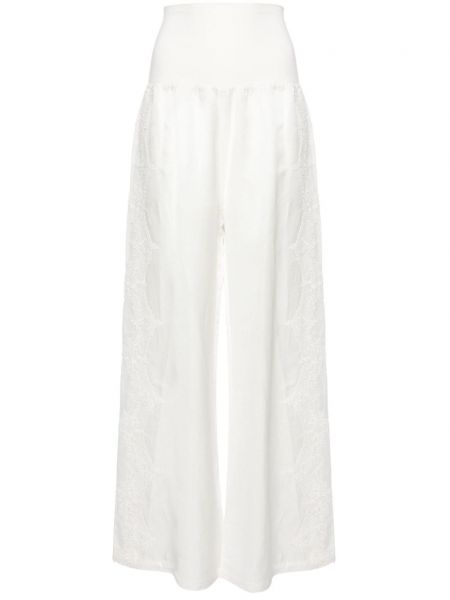 Pantalon palazzo en dentelle Maurizio Mykonos blanc