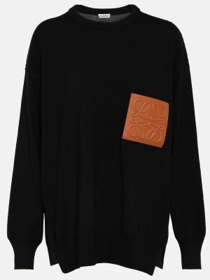 Vlnený sveter s vreckami Loewe čierna