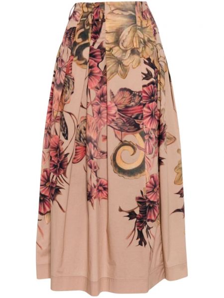 Plisirana midi suknja s cvjetnim printom s printom Alberta Ferretti