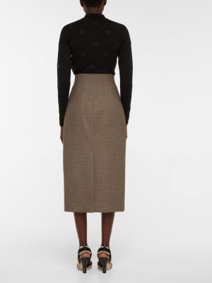 Kockovaná midi sukňa s vysokým pásom Fendi sivá