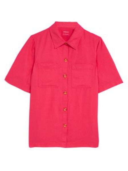 Womens M&S Collection Linen Rich Collared Utility Shirt - Fuchsia, Fuchsia M&s Collection