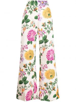 Voľné kvetinové nohavice s potlačou Carolina Herrera biela