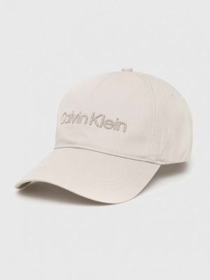Haftowana czapka z daszkiem bawełniana Calvin Klein szara