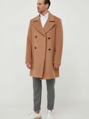 Vlněný kabát Guess hnědý